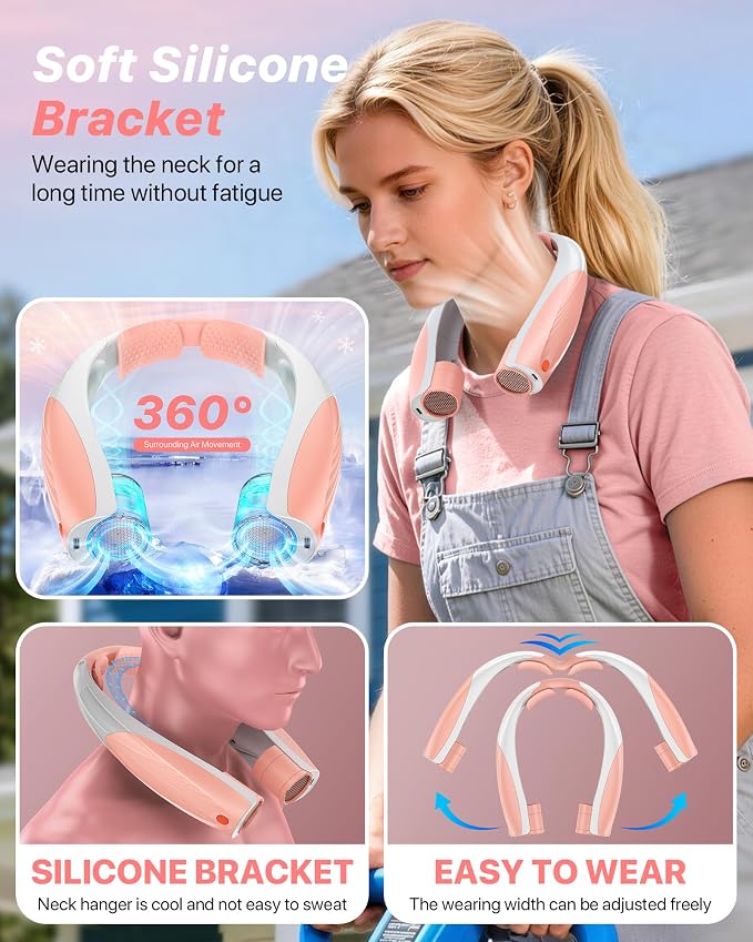 Kesguar Portable Neck Fan, 20H RunTime Cooling Fan, 6 Speeds 360° Airflow Personal Fan, Rechargeable Hands Free with 6000mAh Battery Wearable Fan Gifts for Women Men Outdoor Travel Camping