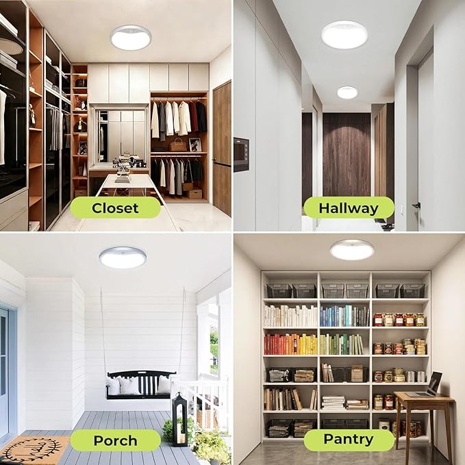 hepside 4 Pack Motion Sensor Ceiling Light Wired, 3000K/4000K/6500K LED Flush Mount Ceiling Light Fixture, 12Inch 24W Motion Sensor Light with Timer for Closet Stair Porch Hallway Pantry,White