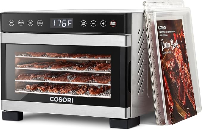 COSORI Food Dehydrator for Jerky, 176°F Temperature Control, 5 Stainless Steel Trays Dryer Machine & Food Dehydrator Accessories, 2Pack BPA-Free Fruit Roll Sheets, C267-2FR