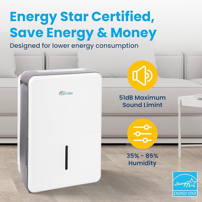 Senville SENDH-50AEN1 50 Pint Dehumidifier for Large Rooms, Basement, Up to 4500 Sq. Ft.
