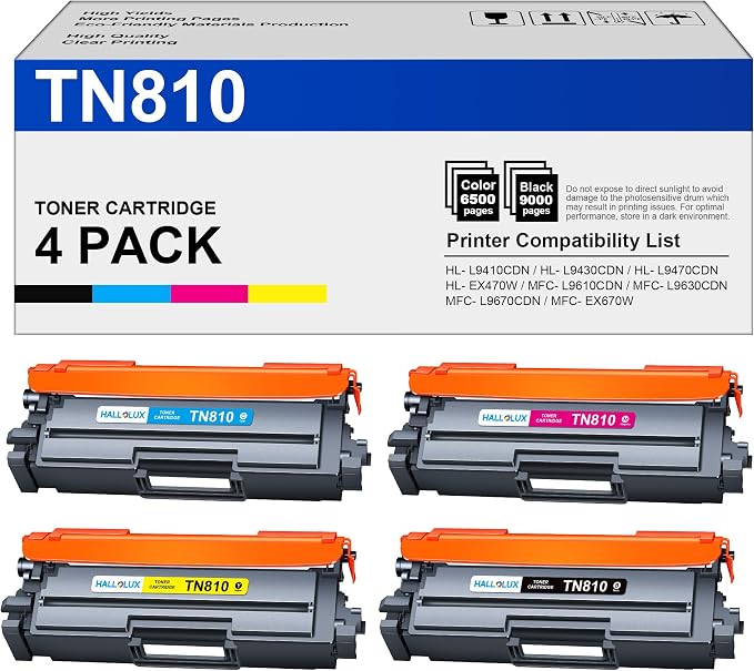 TN810 TN810XL Toner Cartridge 4 Pack Replacement for Brother TN810 TN810XL TN-810 TN-810XL Toner Compatible for Brother MFC-L9610CDN HL-L9410CDN MFC-L9630CDN HL-L9430CDN (TN810 Toner 4Pack,BCMY)