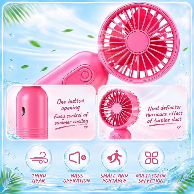 Rossesay 6 Pcs Mini Portable Fan Bulk Cute Handheld Lightweight Small Little Personal Hand Eyelash Fan 3 Speeds USB Rechargeable for Women Men Indoor Outdoor Makeup Travel (Rose Red)