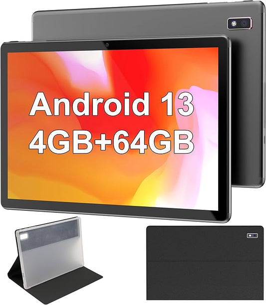 BYYBUO Tablet,10.1 inch Android 13 Tablets,4GB RAM 64GB ROM,1280x800 IPS HD Touchscreen,5000mAh Battery, Dual Camera,WiFi,Bluetooth,Tablet with Case
