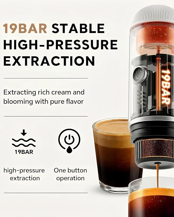 Portable Espresso Machine, 2-in-1 Hot/Cold Brew & Fast Self-heating with USB-C,Travel Coffee Maker with 7800mAh for Camping RV Hiking Compatible with NS Capsules & Ground Coffee White