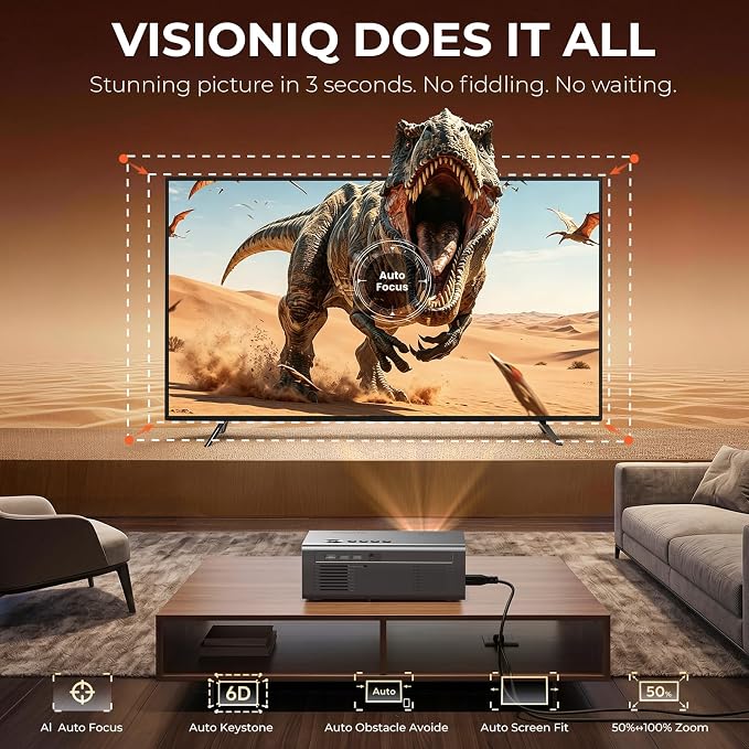 4K Projector with WiFi and Bluetooth, VIDAA Smart Projector 1200+ APPs&Official AirPlay&Voice Control 2000 ANSI Auto Focus Keystone Indoor/Outdoor Projector 60W Dolby Home Theater