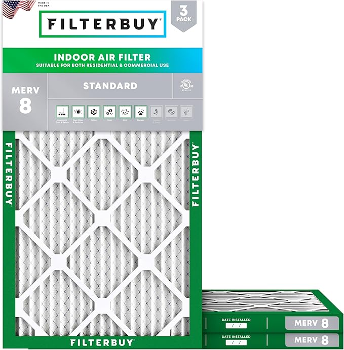Filterbuy 17.5x27x1 Air Filter MERV 8 Essential Dust & Allergy Defense (3-Pack), Electrostatic Pleated HVAC AC Furnace Filters Replacement, Made in USA (Actual Size: 17.50 x 27.00 x 0.75)