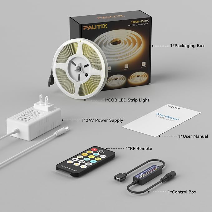 PAUTIX COB LED Strip Light White CCT Tunable, Super Bright Dimmable 2700K-6500K All in One UL-Listed LED Tape Light, for Under Cabinet Bedroom Kitchen Shelf Mirror DIY Lighting, 9.84ft
