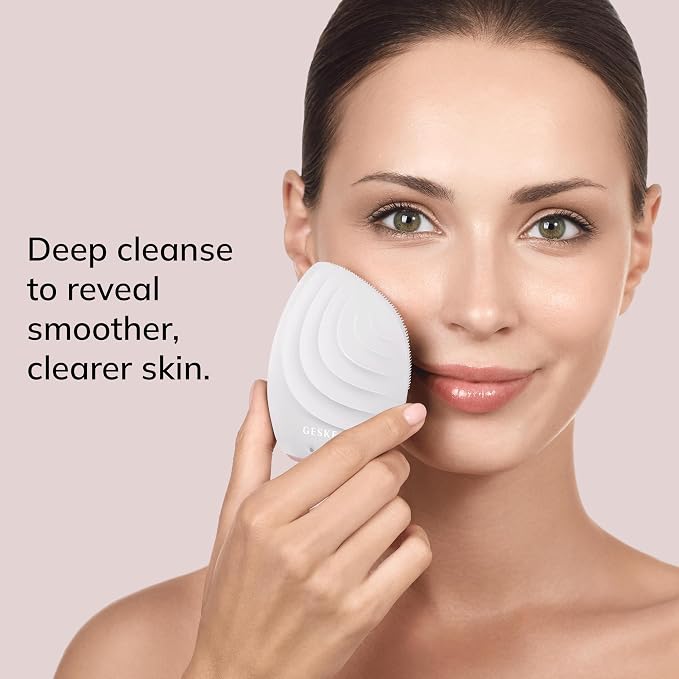 GESKE SmartAppGuided™ Sonic Facial Brush 5 in 1 | Vibrating Electric Facial Cleansing Brush | Soft Silicone Brush | Professional Facial Cleanser | Skin Cleanser & Exfoliator | Face Massager