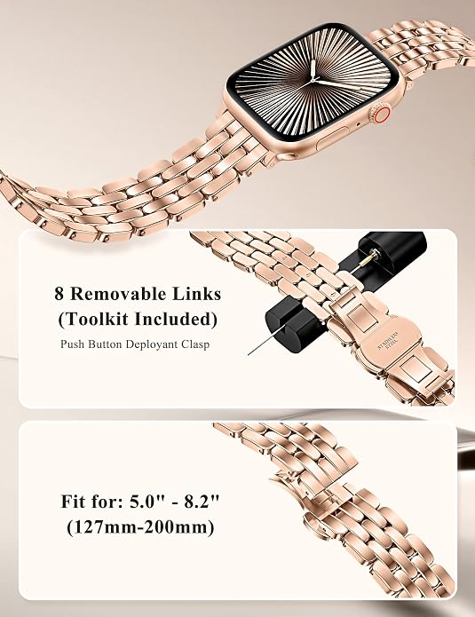 TOYOUTHS Designer Vintage Dressy Bracelet for Apple Watch Band Women 42/40/41/38/44/45/46/49mm, Stainless Steel Elegant Luxury Metal Strap for iWatch Series 11 10 9 8 7 6 5 4 SE/Ultra 3 2 1