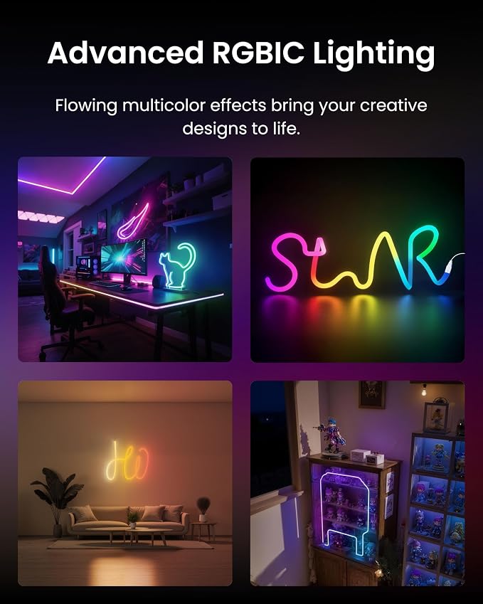 SwitchBot RGBIC Neon Rope Lights, Voice Control Wire Rope Light, DIY Flexible Steel-Core Lights for Wall & Bedroom, Works with Apple Home/Siri, Alexa & Google, Music Sync, 16M Colors — Christmas décor