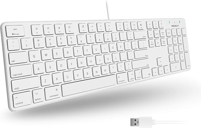 Macally Slim Wired Keyboard and a Silent Wired Mouse, Classic Apple Essentials