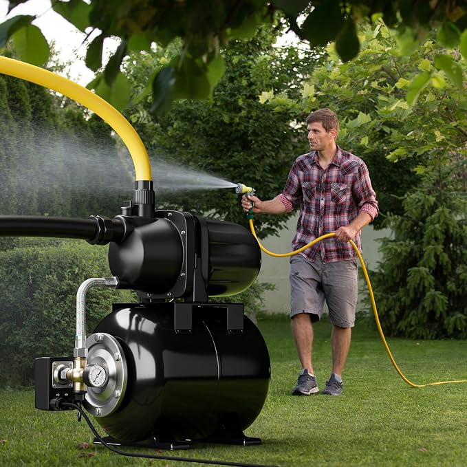 Goplus 1.6HP Shallow Well Pump with Pressure Tank, 1000GPH Garden Water Pump Jet Pressurized Automatic Water Booster Jet Pump for Home Irrigation Garden Lawn, 1200W (Black)