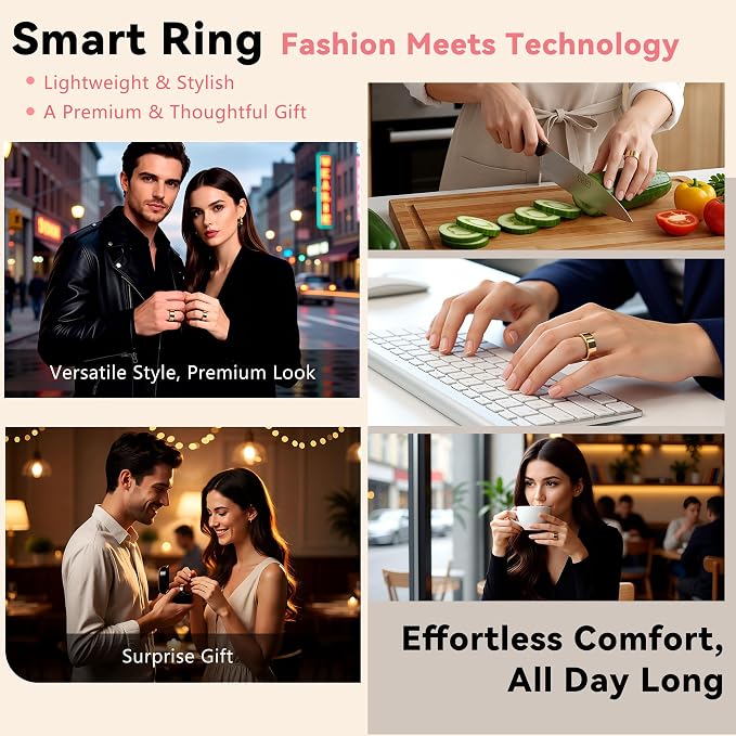 Smart Ring for Women & Men, Health & Fitness Tracker with Heart Rate/Sleep Monitoring/Blood Pressure, 5ATM Waterproof,Activity Trackers with Free App,Stylish Fitness Ring Birthday Gift(Size 11, Gold)