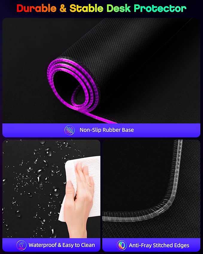 RGB Gaming Mouse Pad with Wireless Charging & Phone Stand, 31.5"x15.8" Large, 24 Light Effects, Non-Slip Base, Waterproof Ultra-Smooth Surface, with Adatper, No Adatper