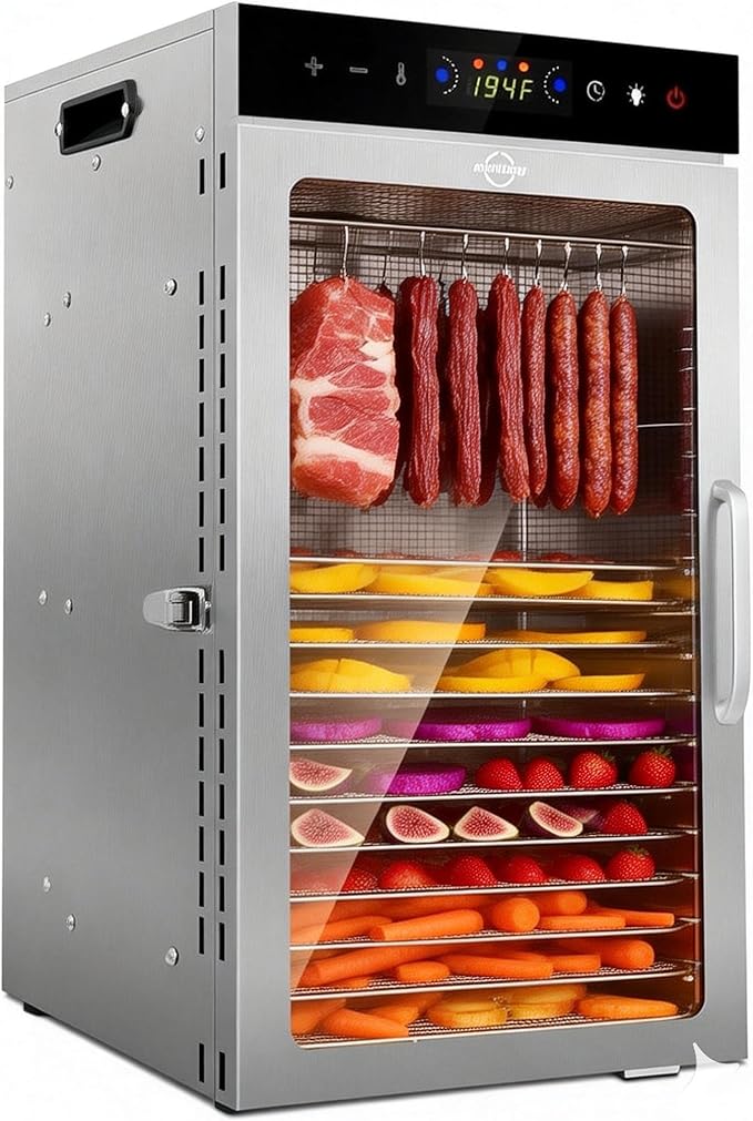 Dehydrator 18Tray, Dual Fan Food Dehydrator Machine 800W Fast Drying, 24H Timer, 86-194℉ Temperature Control, 45dB Low Noise, LED Panel, Stainless Steel Dehydrator for Food and Herbs, Jerky Meat Fruit