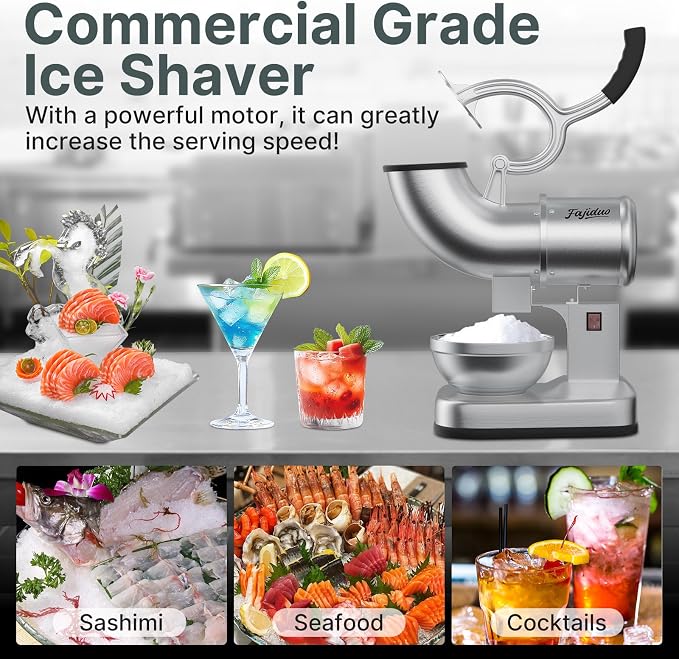 Electric Ice Shaver, Stainless Steel Dual Blade Ice Crusher 440LBS/H, Commercial Shaved Ice Machine, Snow Cone Machine for Home, Commercial, Restaurants, Bars, Party
