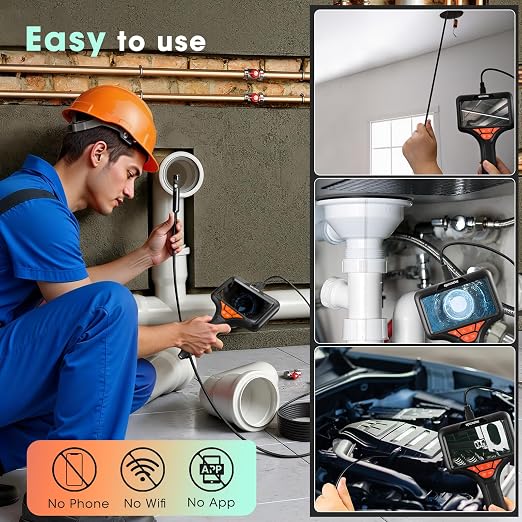 Triple Lens Endoscope Camera with Light- 5" 1080P HD Handheld Borescope with 50FT Semi-Rigid Cable, Waterproof Sewer Inspection Camera with 32GB Card, Drain Plumbing Camera & Gifts for Men