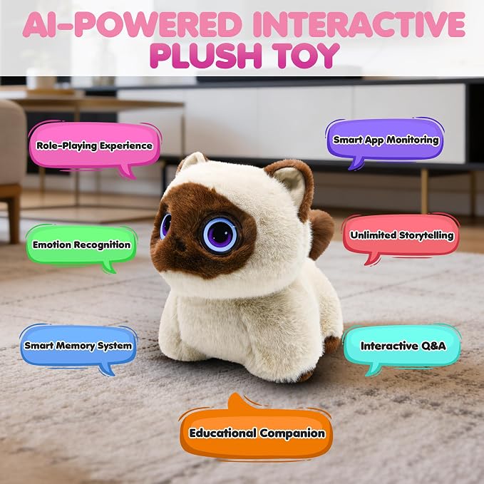 Contixo AI Pixie-Paw Smart Interactive Plush Cat – Voice-Responsive, Touch-Activated, Expressive Eyes, AI Companion Stuffed Animal for Kids & Pet Lovers, Brown