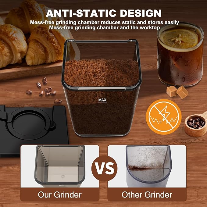 Electric Conical Burr Coffee Grinder with 48 Grind Settings, 35s Timer, Detachable 48-51mm Portafilter Holder, Anti-Static, Low Noise for Home Espresso, Drip, French Press (Black)