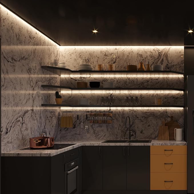 Maxxima 96 in. Hardwired LED Under Cabinet Strip Light, 3680 Lumens, 3000K Warm White, Kitchen and Living Room 120V White Cove Lighting, No Power Supply Needed