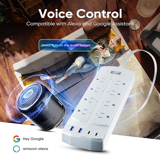 Smart Power Strip, Yozisital Surge Protector with 6 Smart Outlets and 4 USB Ports, 5FT Flat Plug Extension Cord for Home Office