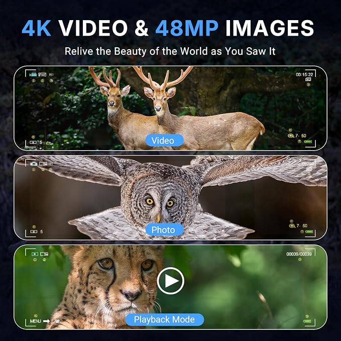 WOSPORTS 4K Night Vision Goggles with 48MP Photo, 3280ft Full Color Vision, 1300ft IR Distance, 3" HD Screen, 10X Optical Zoom, 5000mAh Battery, Binoculars for Wildlife Observation, Gifts for Men