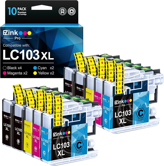 E-Z Ink Pro LC103 LC103XL Compatible Ink Cartridge Replacement for Brother LC103 LC101 Ink Cartridges Compatible with MFC-J870DW MFC-J475DW MFC-J6920DW MFC-J6520DW (4 Black 2 Cyan 2 Magenta 2 Yellow)