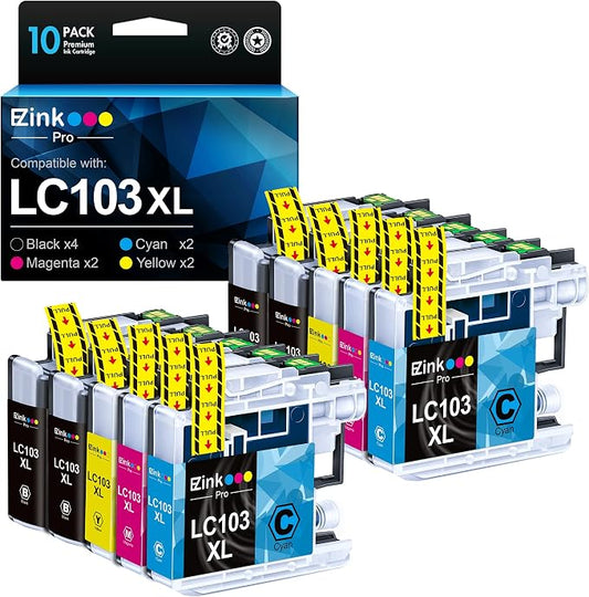 E-Z Ink Pro LC103 LC103XL Compatible Ink Cartridge Replacement for Brother LC103 LC101 Ink Cartridges Compatible with MFC-J870DW MFC-J475DW MFC-J6920DW MFC-J6520DW (4 Black 2 Cyan 2 Magenta 2 Yellow)