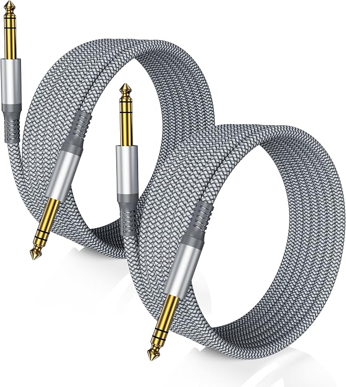 RUXELY 6.35mm TRS Instrument Cable 6M 2-Pack,Straight 1/4 Inch Male Jack Stereo Audio Interconnect Cord,Balanced Lead Line for Electric Guitar,Bass,Keyboard,Mixer,Amplifier,Amp,Speaker,Equalizer