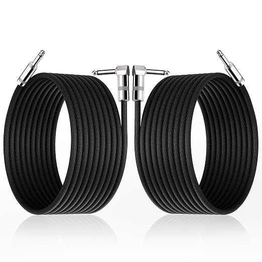Guitar Cables 15 ft, Amp Chord Electric Guitar Aux Amp Cord Braided, TS 1/4 Quarter Inch Straight to Right Angle Bass Instrument Cable Pro Audio (Black, 2-Pack)