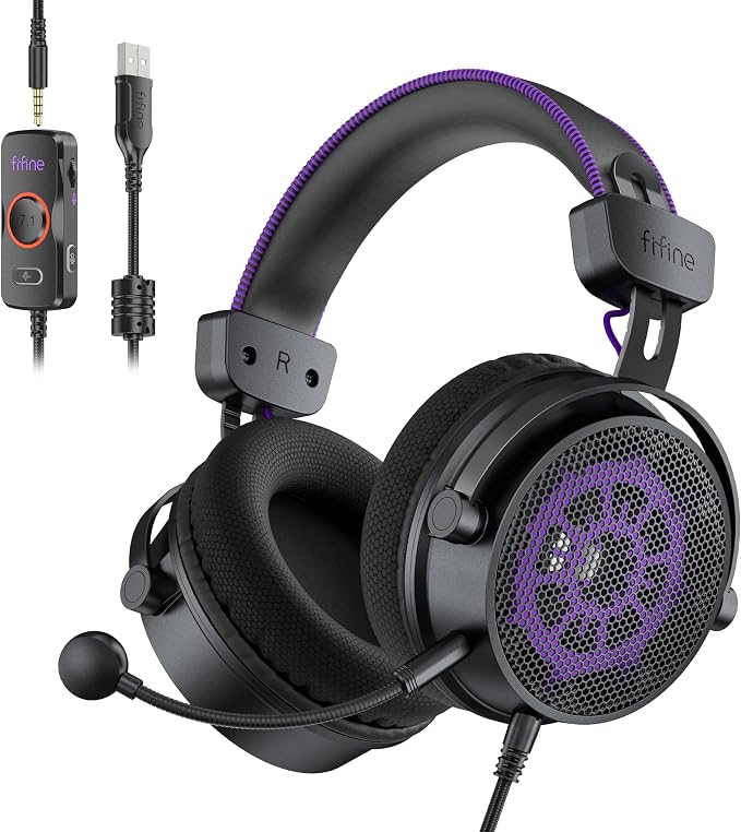 FIFINE Open Back Gaming Headset with 7.1 Surround Sound - Expansive Open Audio - USB/3.5mm Dual Wired Connection - Detachable Mic for PC, PS5, PS4, Laptop, Mac, Xbox, Mobile - Ampligame H18V Lite BP