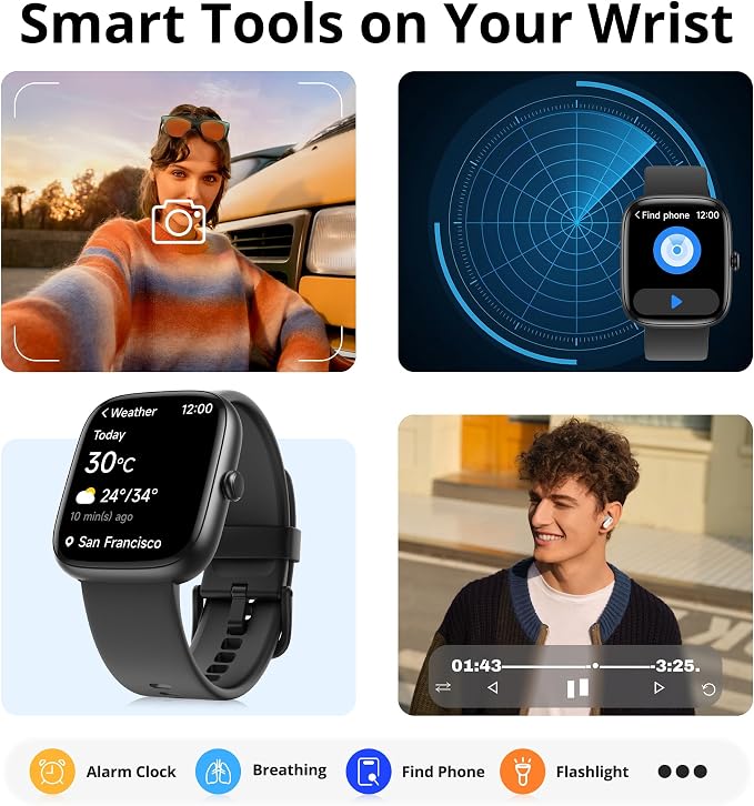 Smart Watch for Men Women, 1.83" HD Touchscreen Fitness Tracker, Bluetooth Calling, 110+ Sports Modes, Heart Rate SpO2 Sleep Monitor, DIY Dial, IP67 Waterproof, Compatible with Android & iOS