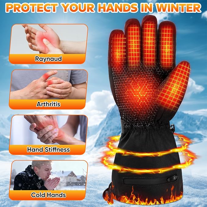 Heated Gloves for Men Women, 7.4V Rechargeable Hand Warmer Gloves with Touchscreen, Waterproof Non-Slip Electric Heated Glove for Winter Outdoor Work Motorcycling Skiing Hiking Fishing Arthritis Hands