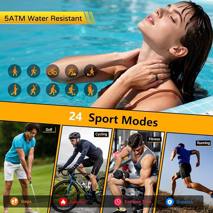 Fitness Tracker Ring, Smart Ring Health Tracker with Heart Rate, Blood Oxygen, Sleep Monitor, Calories, No Subscription Fee, IP68 Waterproof for iPhone & Android (Gold, #9)
