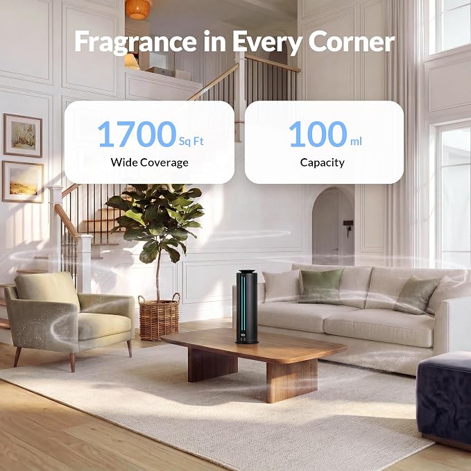 Aromadd 1700 Sq Ft Cordless Hotel Collection Diffuser, Portable Waterless Diffuser, 100ml Scent Air Machine for Home Cold Air Essential Oil Diffuser for Large Room Office, Quiet (Black)