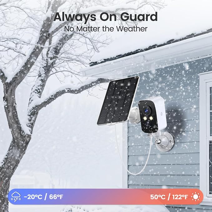 Wireless Outdoor Security Camera, 2.4G WiFi, Battery & Solar Powered, Magnetic Mount, AI Human Detection, Free 7-Day Cloud/SD, 2K, Night Vision, Siren, 2-Way Talk, IP65