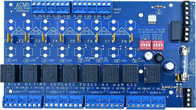 ACM8CB-Upgraded Channel Access Power Controller Module, Compatible with Altronix ACM8CB Specifications, for Security and Access Control Systems, Supports 12-24 Volt DC Input. Sold by YABUYALI.