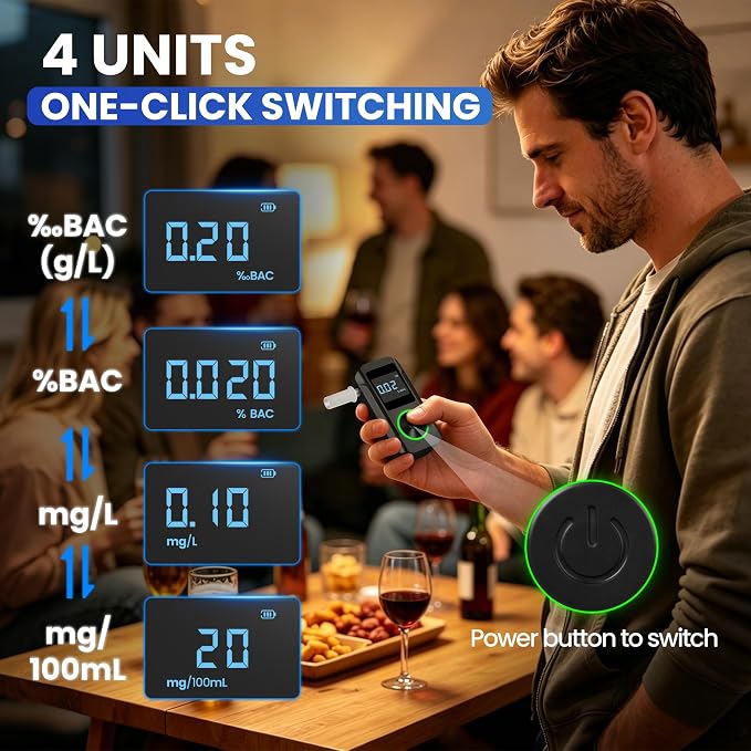 VXF Breathalyzer, Portable Alcohol Breathalyzer Tester with LCD Display & Indicator Ring, Professional-Grade Accuracy, Includes 30 Replaceable Mouthpieces, for Personal & Party Use