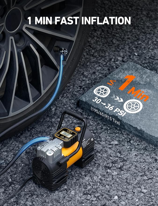 AstroAI Tire Inflator Portable Air Compressor 150 PSI 12V DC Tire Pump with Digital Gauge Auto Shut-Off Fast Inflation, Ultra-Bright 12 LED Emergency Light for Car, Motorcycle, Bike, Ball, Inflatables