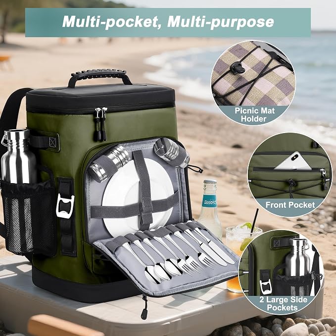 Large 52cans Cooler Backpack, Insulated, Waterproof, Leak Proof, 30L Large Capacity