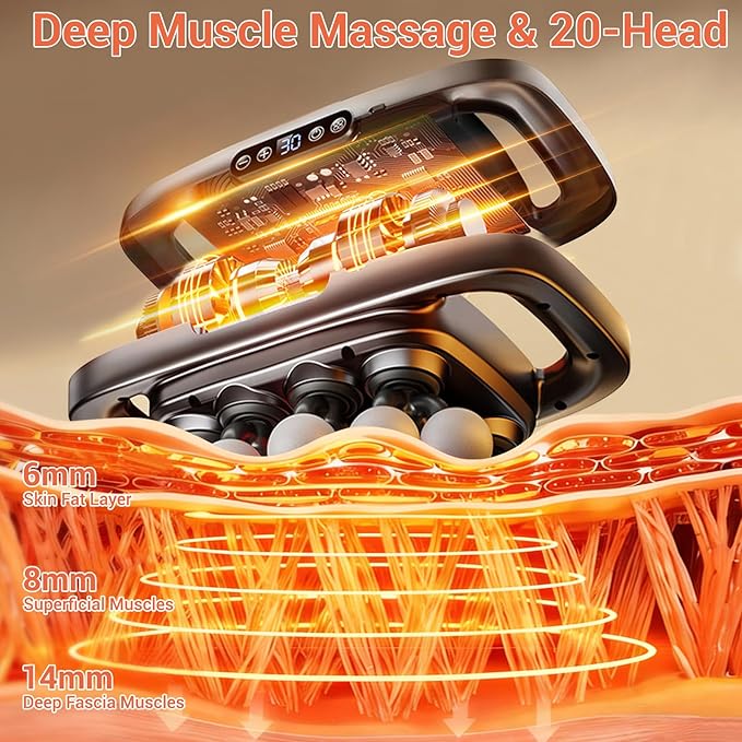 20 Head Massage Gun Deep Tissue with 3 Modes & 30 Levels, Percussion Multi-Head Handheld Portable Massager, Quiet Muscle Electric Massager Gun for Back Neck Shoulder Legs Pain Relief, Gifts Women Men