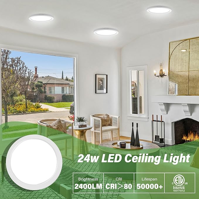 Flush Mount Ceiling Light Fixture - ETL Certified -11 Inch Dimmable 5000K Daylight White LED, 0.63'' Ultra Thin Round Design for Bedroom, Bathroom, Kitchen, Hallway, Basement, Closet (3-Pack)‌