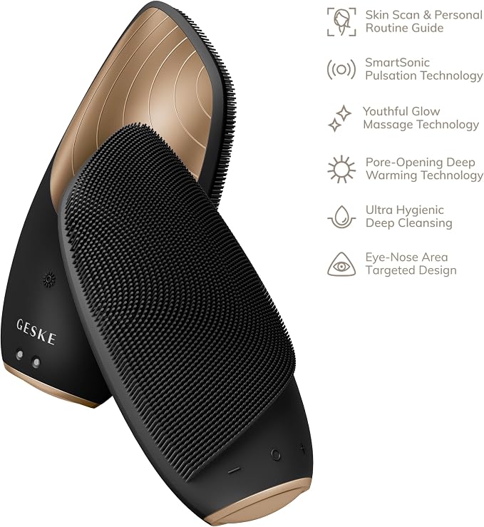 GESKE SmartAppGuided™ Sonic Thermo Facial Brush | 6 in 1 | Skin Cleansing | Cleansing Brush with Thermal Function | Facial Massager | Electric Facial Brush | Facial Cleansing Device