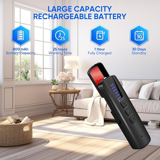 AI Hidden Camera Detector, Anti-Spy Camera Finder RF Signal & WiFi Scanner Hidden Devices Detector for GPS Trackers, 4 Modes for Hotel, Bathroom, Office, Car Travel Security (Black)
