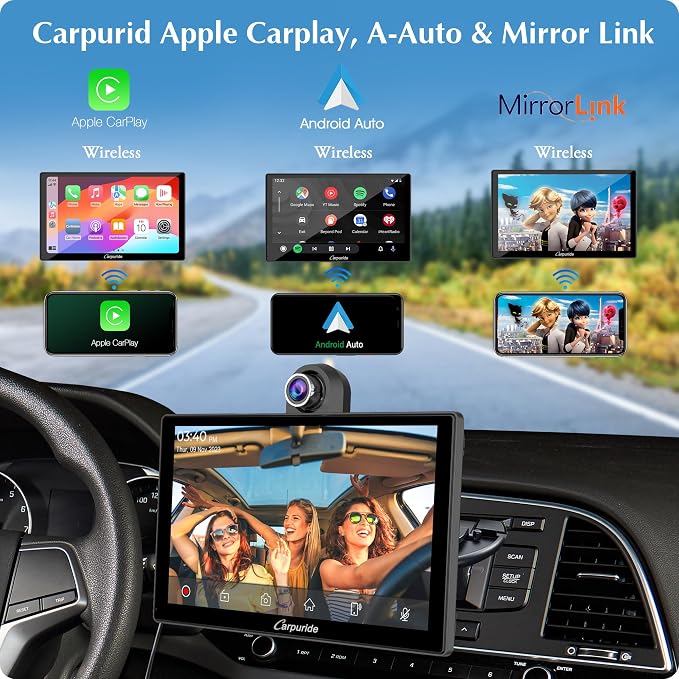CARPURIDE W905 Wireless Carplay & Android Auto, Portable 9'' Touch Car Screen, 4K Dash Cam,Drive Play Car Play Navigation with Mirror Link/Siri/FM/Bluetooth/Light Sensor