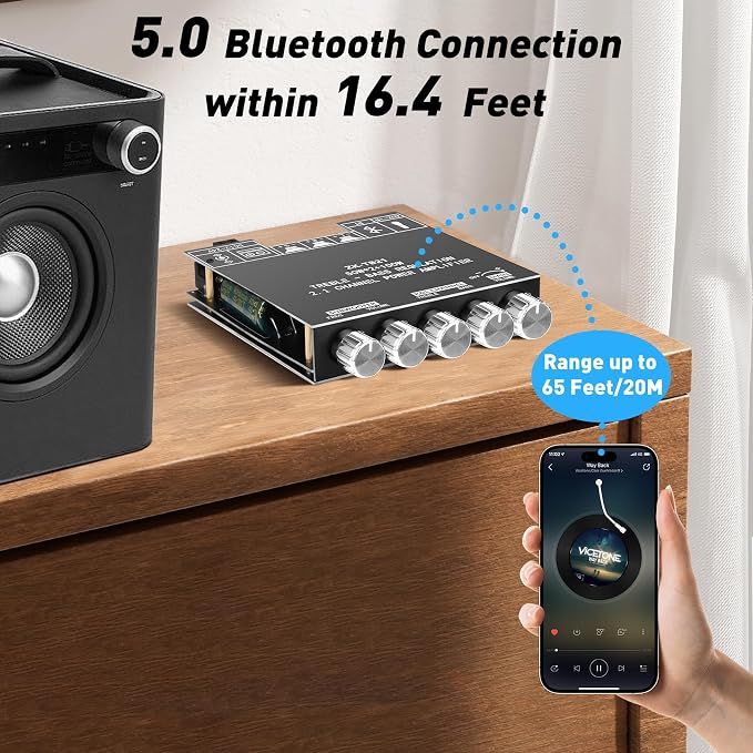 Daakro ZK-TB21 Bluetooth Amplifier Board,50W+50W+100W 2.1 Channel Subwoofer Amp Board with Treble and Bass Control,DC 12-24V, Bluetooth and AUX Inputs, DIY Wireless Speakers AMP Board, Password Free