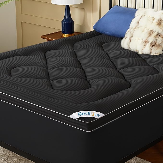 BEDLORE Full Mattress Topper, Thick Pillow Top Pad for Back Pain Relief, Soft Mattress Cover with Deep Pockets 6-15 inch（Black）