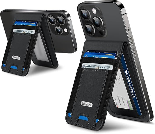For Magsafe Wallet Stand, Strongest Magnetic Wallet for iPhone 17/16/15/14/13 Series, for iPhone Walle t with Adjustable Stand, ID Window, 4 Card Slot, Hold 10 Card, VeganLeather, RFID Blocking, Black