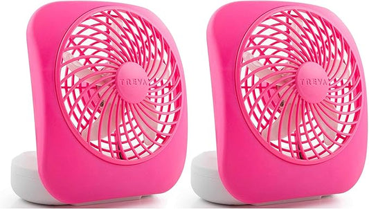 Treva 5 Inch Battery Powered Fan Portable Desk Fan 2 Cooling Speeds with Compact Folding & Tilt Design Cubicle Accessories Small Portable 2 Pack (Raspberry)