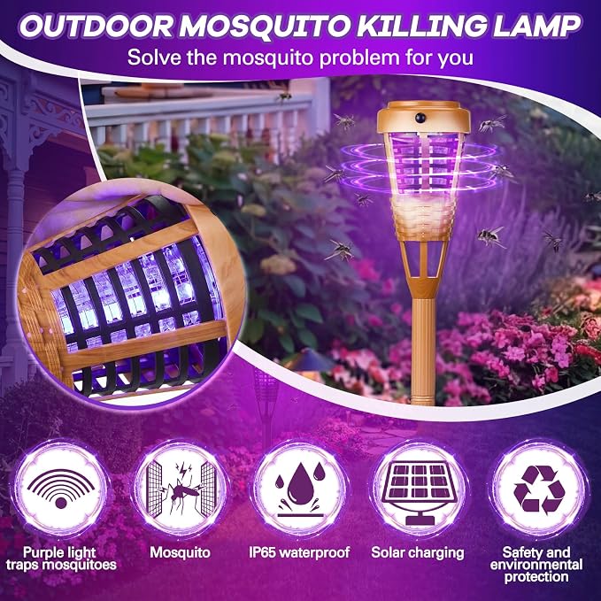 4 Pcs Solar Bug Zapper Outdoor, Torch Zapper Lights Waterproof Mosquito Killer Lamp with Auto On/Off Lighting,Purple Bug Light and White Ambient Light for Garden Patio Yard Balcony(Orange)